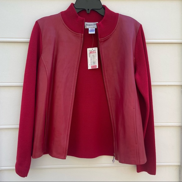 NWT Pendleton red wool and leather zip up jacket size M - Picture 8 of 15